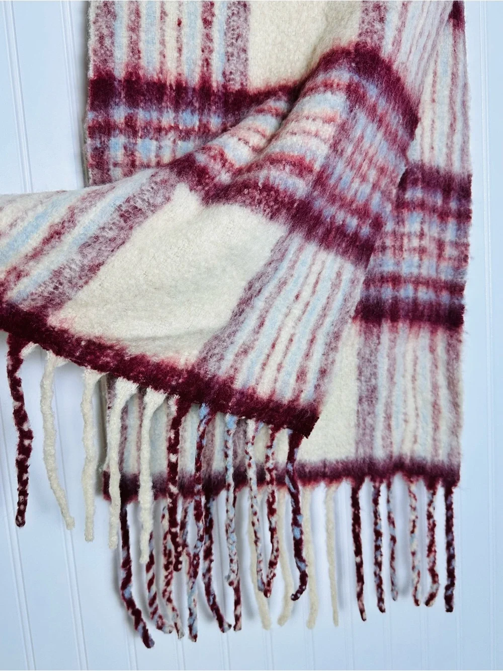 Madewell Scarf Alpaca-Blend Scarf  chunky fringed tassels Plaid Check One Size